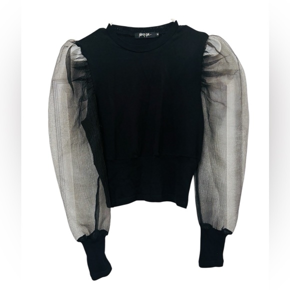 Nasty Gal Black and Silver Fitted Crop Blouse - Picture 1 of 8
